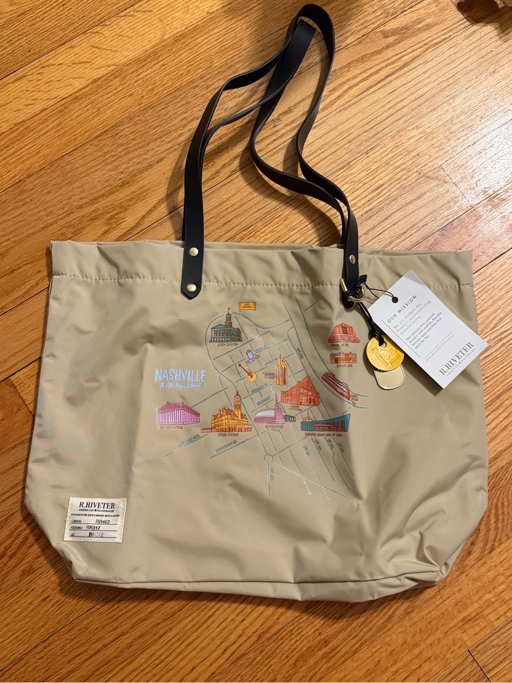 R. Riveter Wilson - Destination Nashville Map Beige Tote Bag with Black Straps